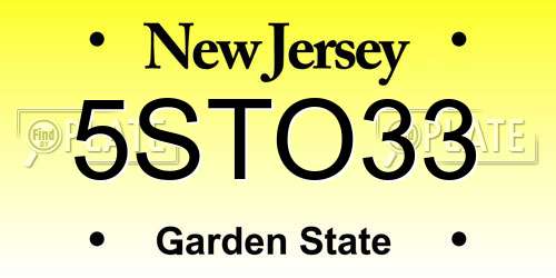 5STO33 New Jersey License Plate