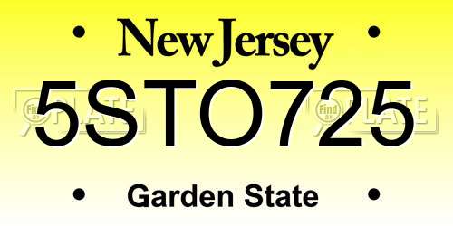 5STO725 New Jersey License Plate