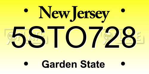 5STO728 New Jersey License Plate