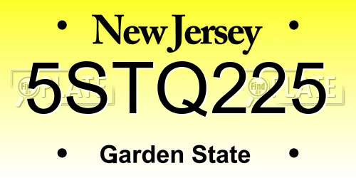 5STQ225 New Jersey License Plate