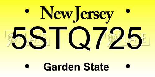 5STQ725 New Jersey License Plate