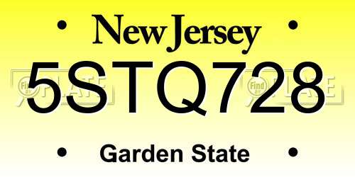 5STQ728 New Jersey License Plate