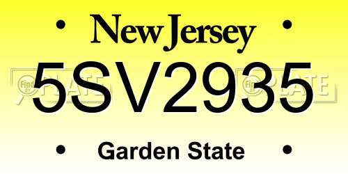 5SV2935 New Jersey License Plate