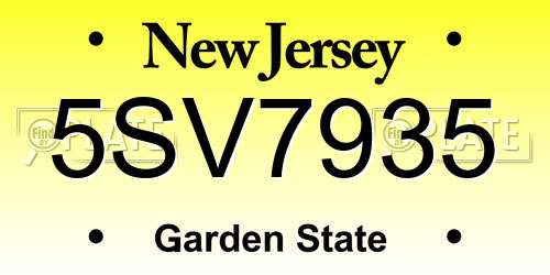 5SV7935 New Jersey License Plate