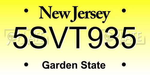 5SVT935 New Jersey License Plate