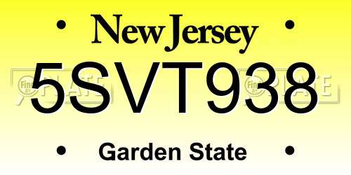 5SVT938 New Jersey License Plate