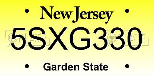 5SXG330 New Jersey License Plate