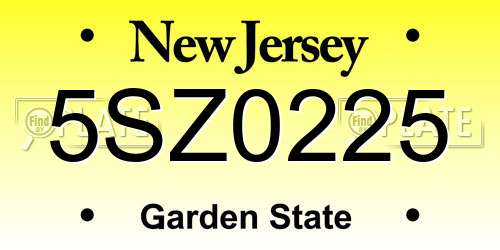 5SZ0225 New Jersey License Plate