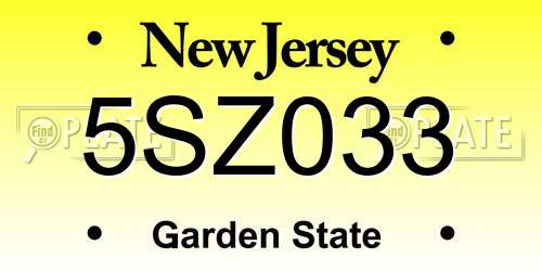 5SZ033 New Jersey License Plate
