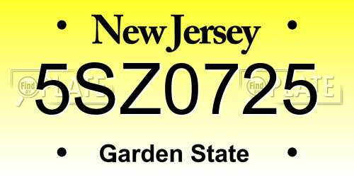 5SZ0725 New Jersey License Plate