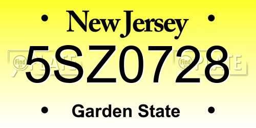 5SZ0728 New Jersey License Plate