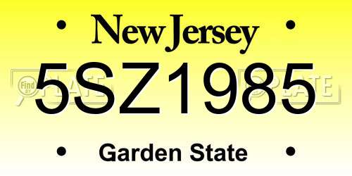 5SZ1985 New Jersey License Plate