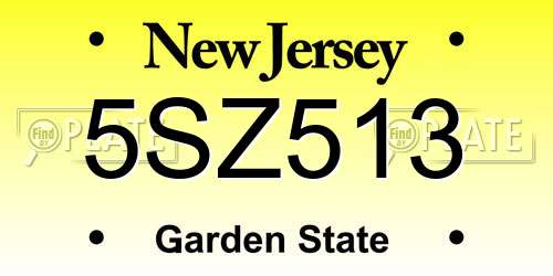 5SZ513 New Jersey License Plate