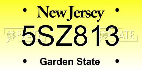 5SZ813 New Jersey License Plate