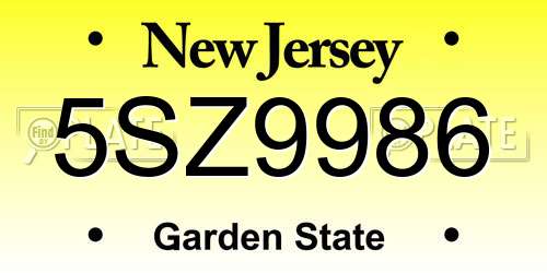 5SZ9986 New Jersey License Plate