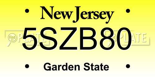 5SZB80 New Jersey License Plate
