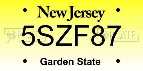 5SZF87 New Jersey License Plate