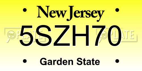 5SZH70 New Jersey License Plate