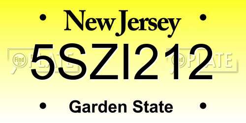 5SZI212 New Jersey License Plate