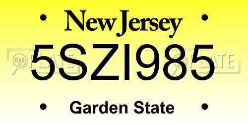 5SZI985 New Jersey License Plate
