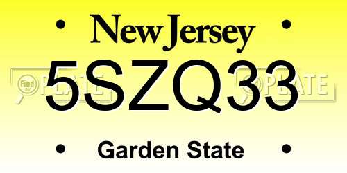5SZQ33 New Jersey License Plate