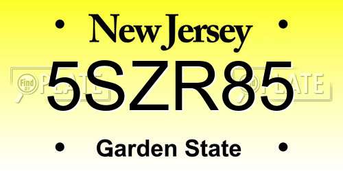 5SZR85 New Jersey License Plate