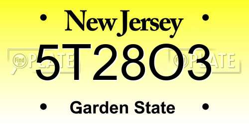 5T28O3 New Jersey License Plate