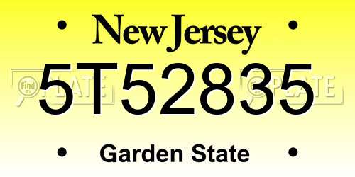 5T52835 New Jersey License Plate