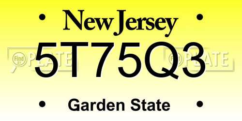 5T75Q3 New Jersey License Plate