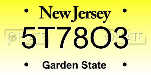 5T78O3 New Jersey License Plate