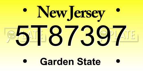 5T87397 New Jersey License Plate