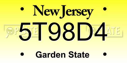 5T98D4 New Jersey License Plate