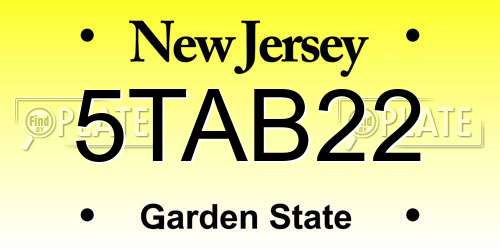 5TAB22 New Jersey License Plate