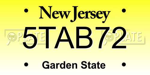 5TAB72 New Jersey License Plate