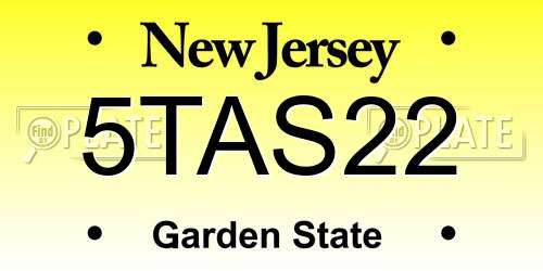 5TAS22 New Jersey License Plate