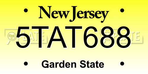 5TAT688 New Jersey License Plate