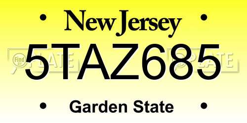 5TAZ685 New Jersey License Plate