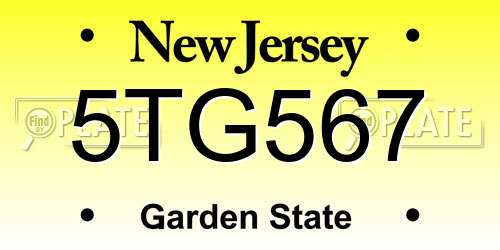 5TG567 New Jersey License Plate