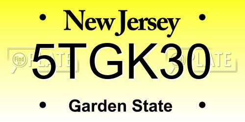 5TGK30 New Jersey License Plate
