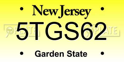 5TGS62 New Jersey License Plate