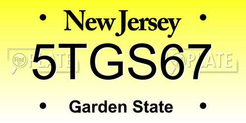 5TGS67 New Jersey License Plate