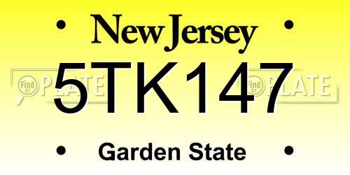 5TK147 New Jersey License Plate