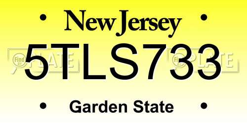 5TLS733 New Jersey License Plate