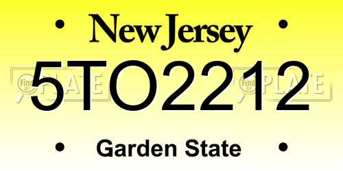 5TO2212 New Jersey License Plate