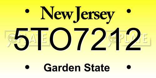 5TO7212 New Jersey License Plate