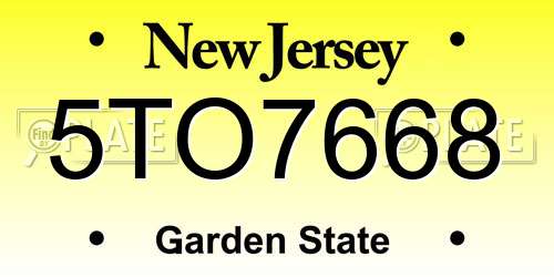 5TO7668 New Jersey License Plate