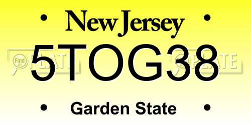 5TOG38 New Jersey License Plate