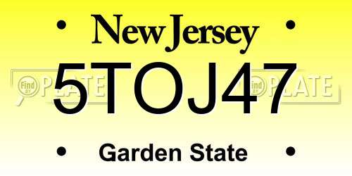 5TOJ47 New Jersey License Plate