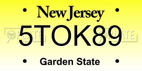 5TOK89 New Jersey License Plate