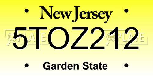 5TOZ212 New Jersey License Plate